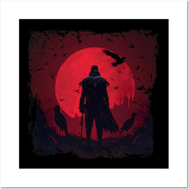 Raven Man Diablo BRZRKR a Witcher on Red Moon Wall Art by MLArtifex